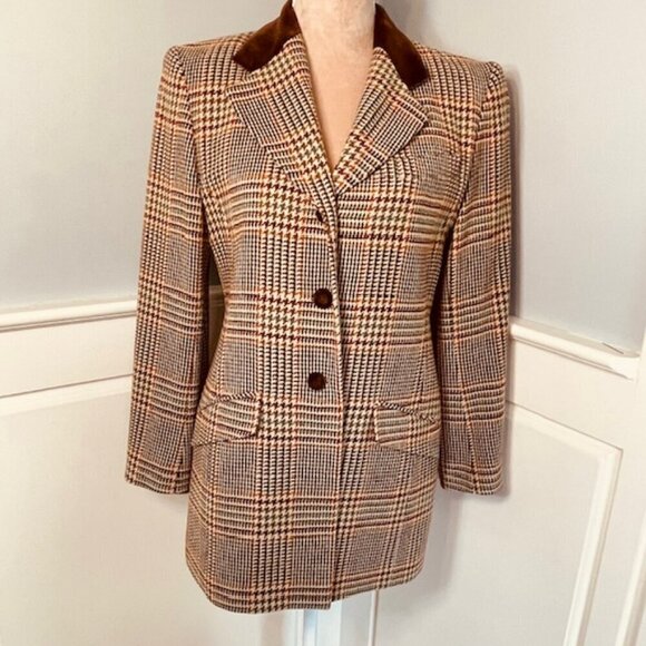 Pendleton Wool Vintage Plaid Equestrian Velvet Collar Blazer 8 Petite - Picture 10 of 10